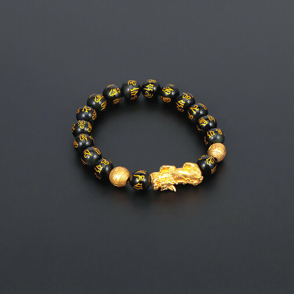 Feng Shui Pixiu Mani Mantra Black Obsidian Wealth Bracelet