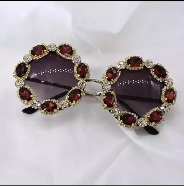 Oversized Round  Rhinestones diamond Fashion Sunglasses
