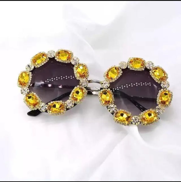 Oversized Round  Rhinestones diamond Fashion Sunglasses