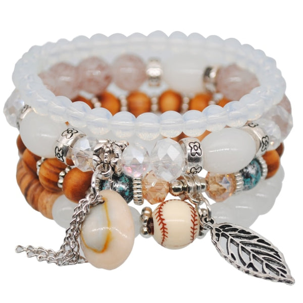 Bohemian Women Bracelets Handmade Heart Shell Feather Tassel Beaded Bracelet