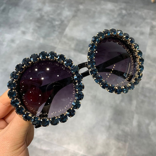 Hot sales custom logo private label fashion round luxury shades bling diamond sun glasses crystal women sunglasses trendy