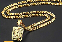 A-Z Pendant Letter Necklace Stainless Steel Curb Cuban Chain