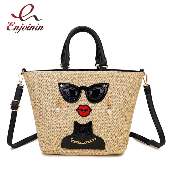 Straw Character Badge Pattern Women Vacation Totes Purses and Handbags Crossbody New Arrivals for Girl Shoulder Bag Designer