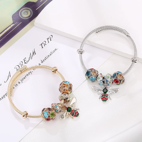 Cross-border classic bee stainless steel bracelet colorful bee women bracelet