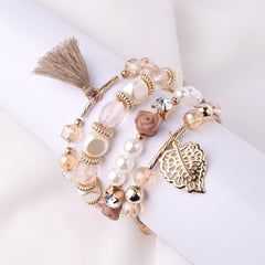 Pearl Bracelet Multi Layer Bead with Charm Bangle Pulseira Bracelet