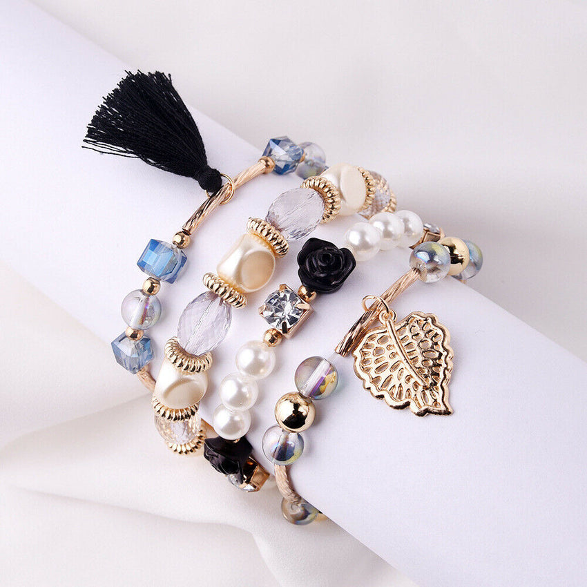 Pearl Bracelet Multi Layer Bead with Charm Bangle Pulseira Bracelet