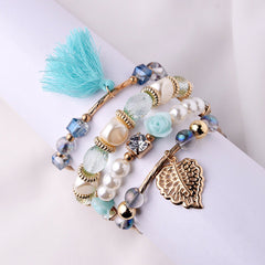 Pearl Bracelet Multi Layer Bead with Charm Bangle Pulseira Bracelet