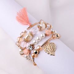 Pearl Bracelet Multi Layer Bead with Charm Bangle Pulseira Bracelet