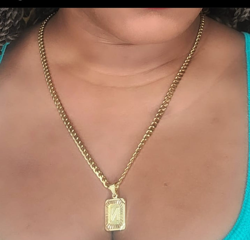 A-Z Pendant Letter Necklace Stainless Steel Curb Cuban Chain