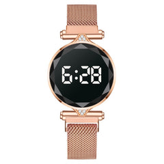 Luxury Digital Magnet Women Watches Rose Gold Stainless Steel  Watch